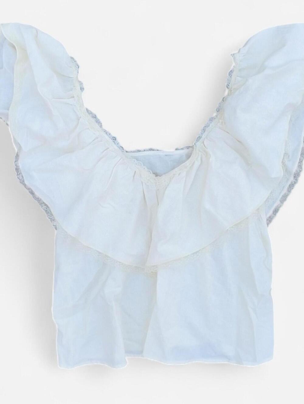 Vintage Handmade Ruffle Shoulder Blouse